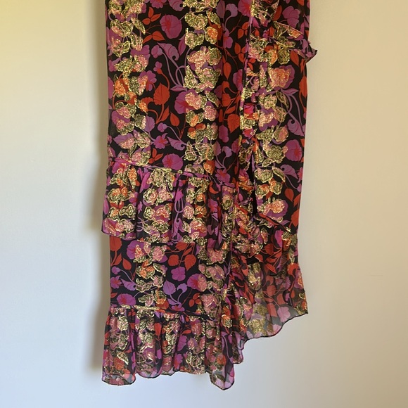 Saloni - Black w/ Pink, Orange & Gold Floral Print Maxi Dress Size 4 - Picture 3 of 14